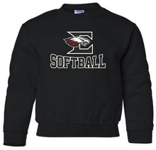 Load image into Gallery viewer, Youth crewneck sweatshirt with Eagleville Softball logo