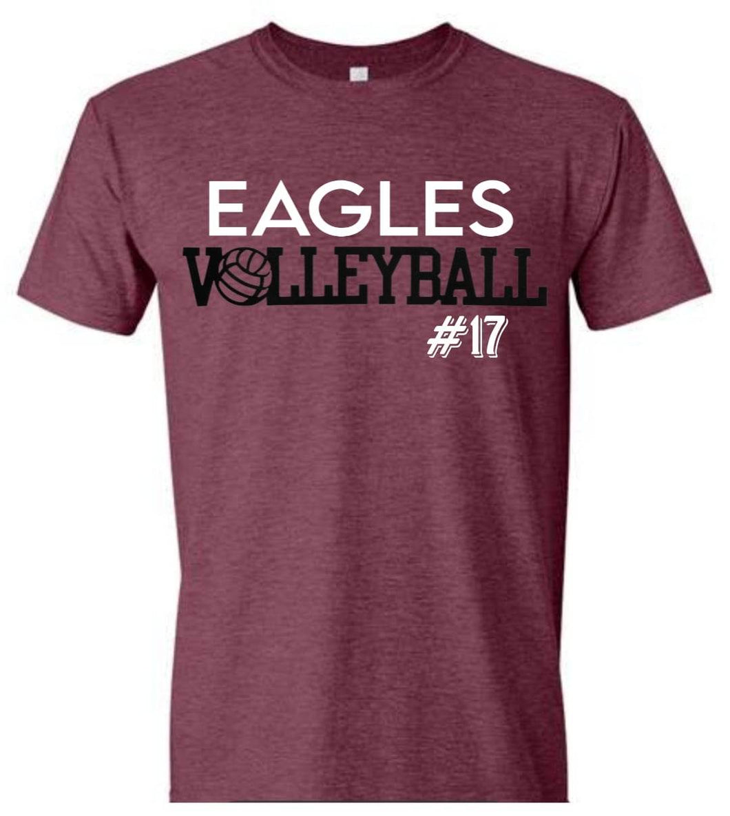 Gildan ADULT tee with Eagles Volleyball design with customizable player number