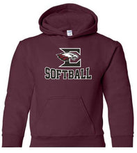 Load image into Gallery viewer, Youth Hoodie with Eagleville Softball logo
