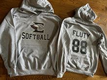 Load image into Gallery viewer, Customizable Youth &amp; Adult hoodie with Eagleville Softball logo

