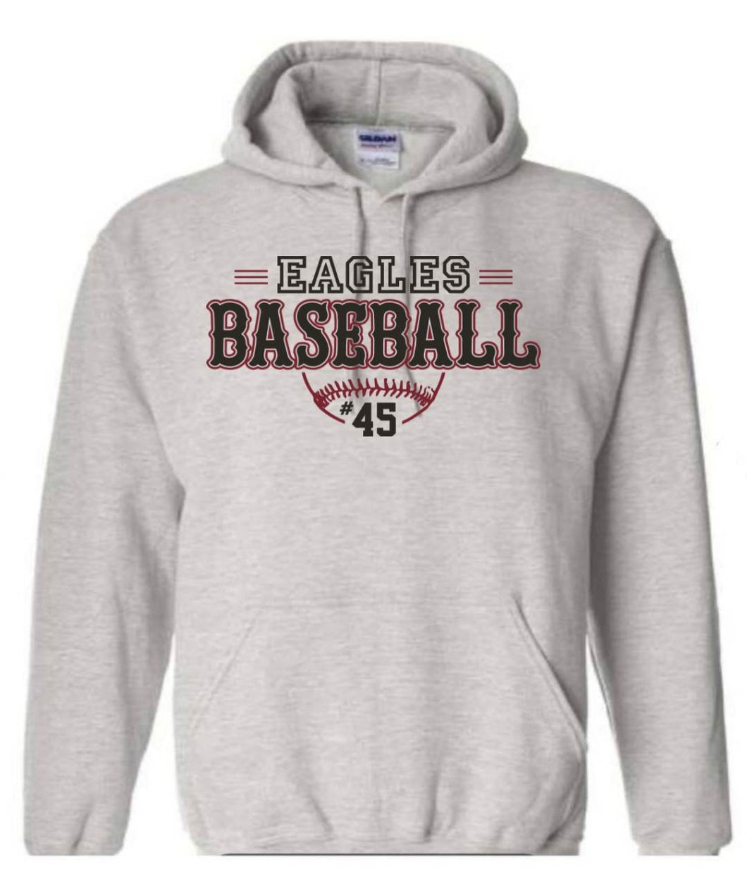 Gildan - Hoodie with sublimated Eagleville Baseball logo & customizable player number